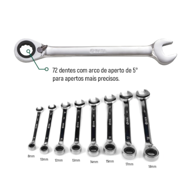 Jogo de Chave Combinada 8MM A 18MM com Catraca Reversível ST09041 SATA-a4dd769d-5f78-470d-9d4f-dd0e290dc830