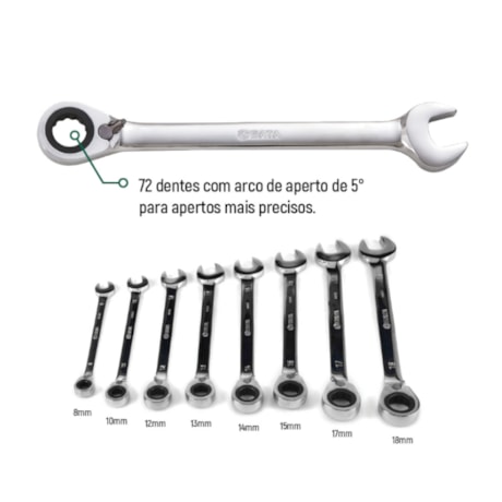 Jogo de Chave Combinada 8MM A 18MM com Catraca Reversível ST09041 SATA-4bd3dbf1-852e-4db7-bc49-265a0fb6907d