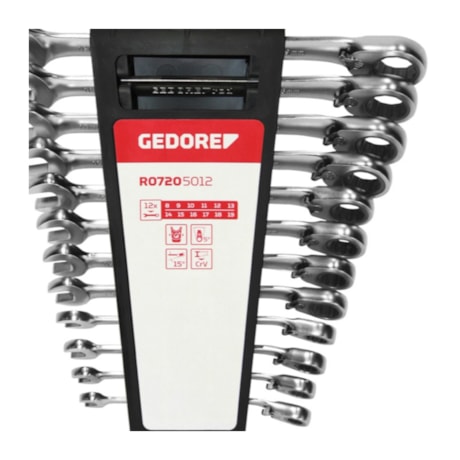 Jogo de Chave Combinada com Catraca Reversível 8mm a 19mm 12 Peças R07205012 GEDORE RED-68b4afd4-000e-4f5e-b5b5-207ce47e9a23