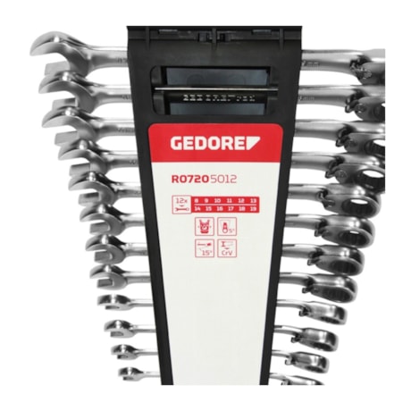 Jogo de Chave Combinada com Catraca Reversível 8mm a 19mm 12 Peças R07205012 GEDORE RED-97cc75b6-d3cd-4983-8000-8d7aa48cd402