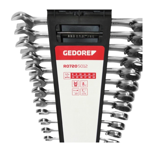 Jogo de Chave Combinada com Catraca Reversível 8mm a 19mm 12 Peças R07205012 GEDORE RED-1a0e7e9f-a4c2-48e6-be55-3ef7a449b781