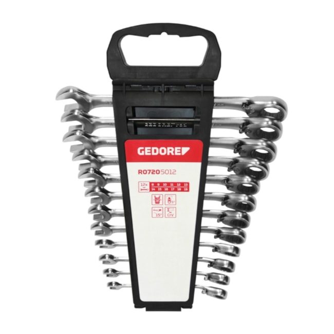 Jogo de Chave Combinada com Catraca Reversível 8mm a 19mm 12 Peças R07205012 GEDORE RED-978f55af-51cf-40b7-8335-09640681a67c