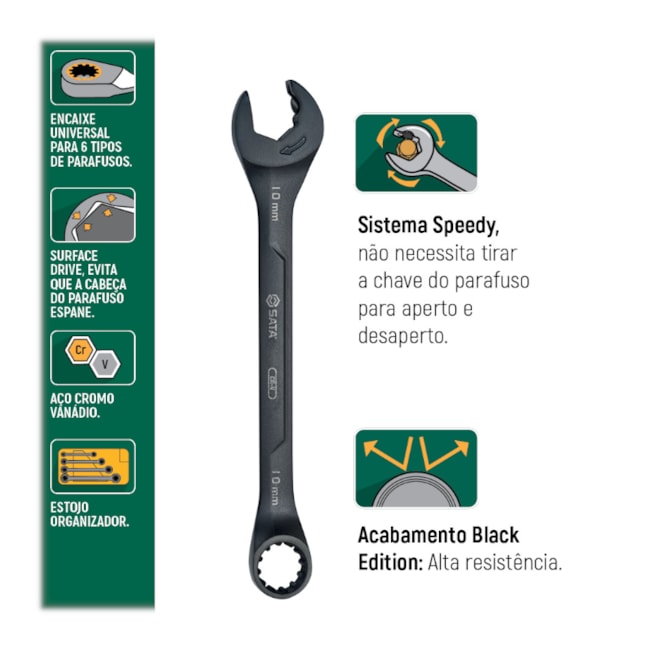 Jogo de Chave Combinada Speedy X6 de 8MM A 17MM com 7 Peças ST47530 SATA-898f7a51-0dce-4052-959d-16a25951f6c3