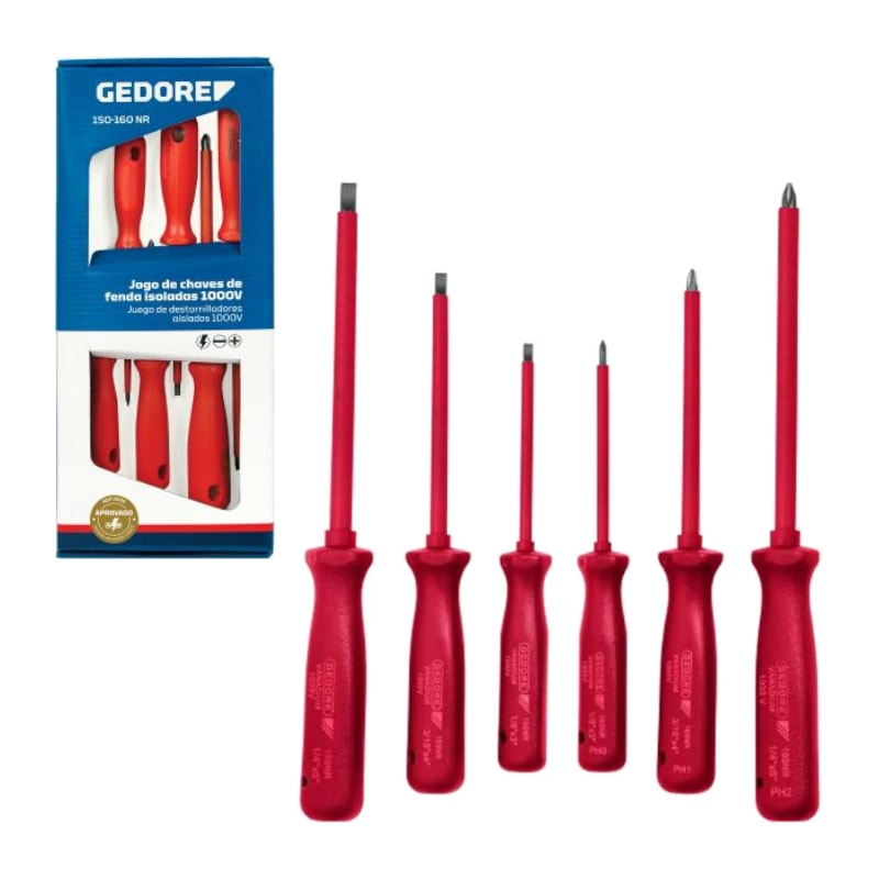 JOGO DE CHAVE DE FENDA E PHILLIPS ISOLADA 1000V COM 6 PEÇAS 150-160NR GEDORE