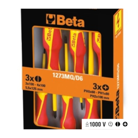 Jogo de Chave de Fenda/Phillips Isolada 1000V com 6 Peças 1273MQ/D6 BETA-d204caff-8255-4a88-9656-c7ea81626728