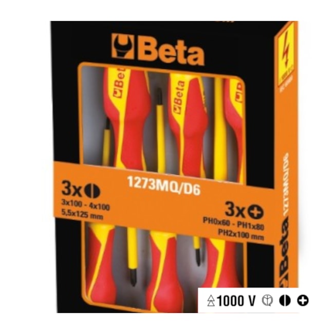 Jogo de Chave de Fenda/Phillips Isolada 1000V com 6 Peças 1273MQ/D6 BETA-7187d308-2f90-4812-8547-3da2a12efff9