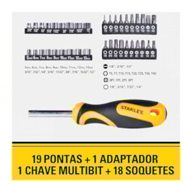 Jogo de Chave de Fenda/Phillips/Soquete Bolsa com 49 Peças STHT70887M STANLEY