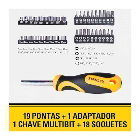 Jogo de Chave de Fenda/Phillips/Soquete Bolsa com 49 Peças STHT70887M STANLEY-6c99e6ab-cc3d-4c6b-995d-c7afc4c4e85e