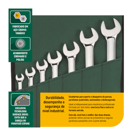 Jogo de Chave Fixa 7 Peças 6 a 21mm ST09073SJ SATA-039fcae7-c5ee-4746-9de1-ea2ae20570d7