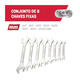 Jogo de Chave Fixa CR-V 6MM A 22MM com 8 Peças 100402MY MAYLE