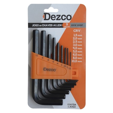 Jogo de Chave Hexagonal L 1.5 a 10mm 9 Pecas HKW15109P DEZCO