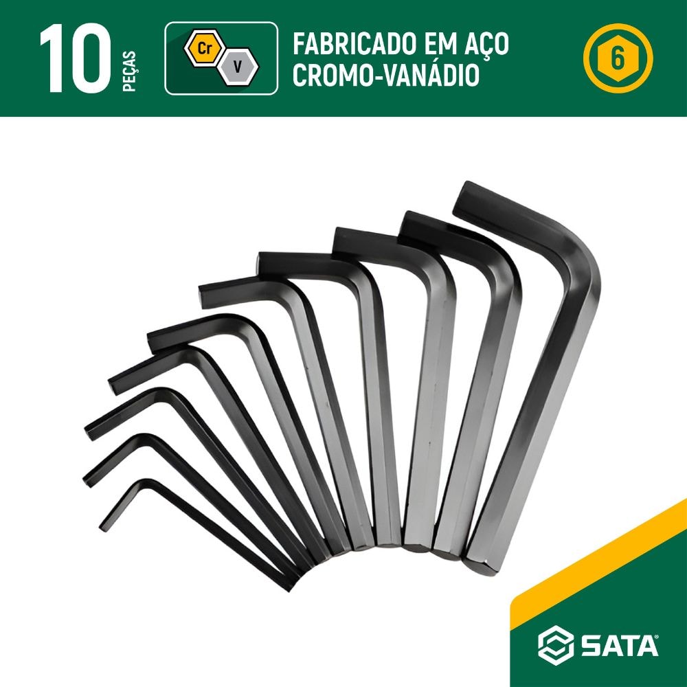 Jogo de Chave Hexagonal L Curta 4.0 a 14mm com 10 Peças ST09130L