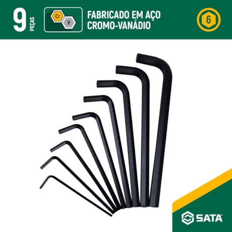 Jogo de Chave Hexagonal L Longa 1/8