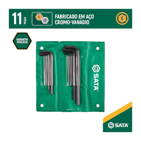 Jogo de Chave Hexagonal Tipo L Curta 1.5-10mm com 11 Peças ST09128L SATA-779a909a-52e5-43f0-b4cc-a9290742df90