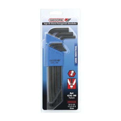 Jogo de Chaves Allen Hexagonal Abaulada de 1.5mm a 10mm Tipo L com 9 Peças 42KL-9M GEDORE-89676fba-710b-47f4-9720-535509af46c5