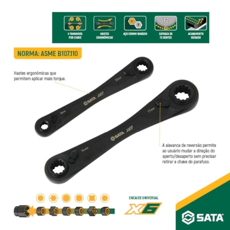 Jogo de Chaves com Catraca Quadbox X6 Reta com 2 Peças ST09059G SATA-cf05ba22-da8f-4a8d-815a-631cdd7b33a0