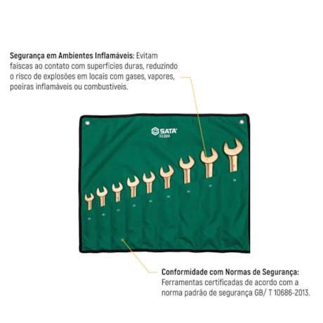 Jogo de Chaves Combinada Cobre-Berílio 14 a 30mm Antifaíscante com 9 Peças ST31304 SATA-4daeb225-ed86-4635-8b95-61a267c79680