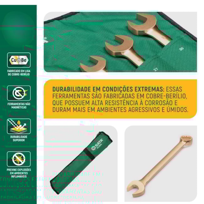 Jogo de Chaves Combinada Cobre-Berílio 14 a 30mm Antifaíscante com 9 Peças ST31304 SATA-0abb69a2-40ad-46a9-ae2d-bacebcb7f990