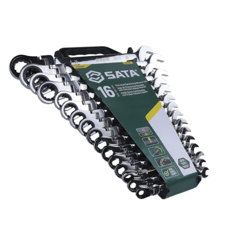 Jogo de Chaves Combinada com Catraca Flexível de 8 a 25mm com 16 Peças ST09044G SATA