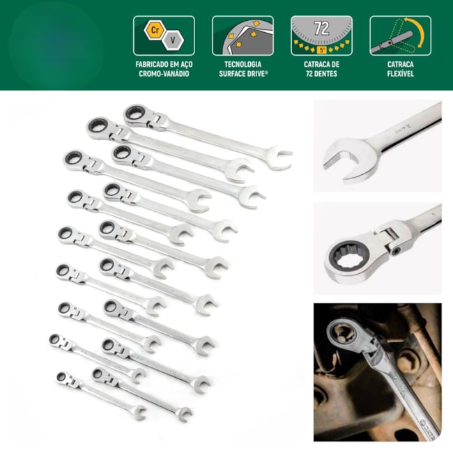 Jogo de Chaves Combinada com Catraca Flexível de 8 a 25mm com 16 Peças ST09044G SATA-6eaa0841-5a42-4089-be4d-b8b7764cf1cd