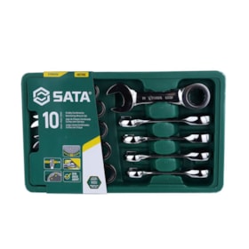 Jogo de Chaves Combinada Curta com Catraca 10 a 19mm com 10 Peças ST09025G SATA