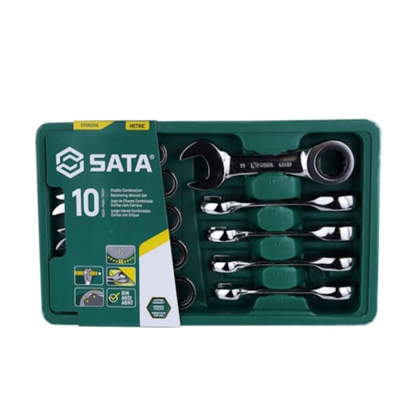 Jogo de Chaves Combinada Curta com Catraca 10 a 19mm com 10 Peças ST09025G SATA-79a50a98-19df-4c15-b508-6f698ba6ba25