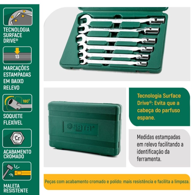 Jogo de Chaves Combinada / Soquete Flexível 10 a 19mm com 6 Peças ST09037SJ SATA-29782e50-a281-46fe-9569-082b743f9105