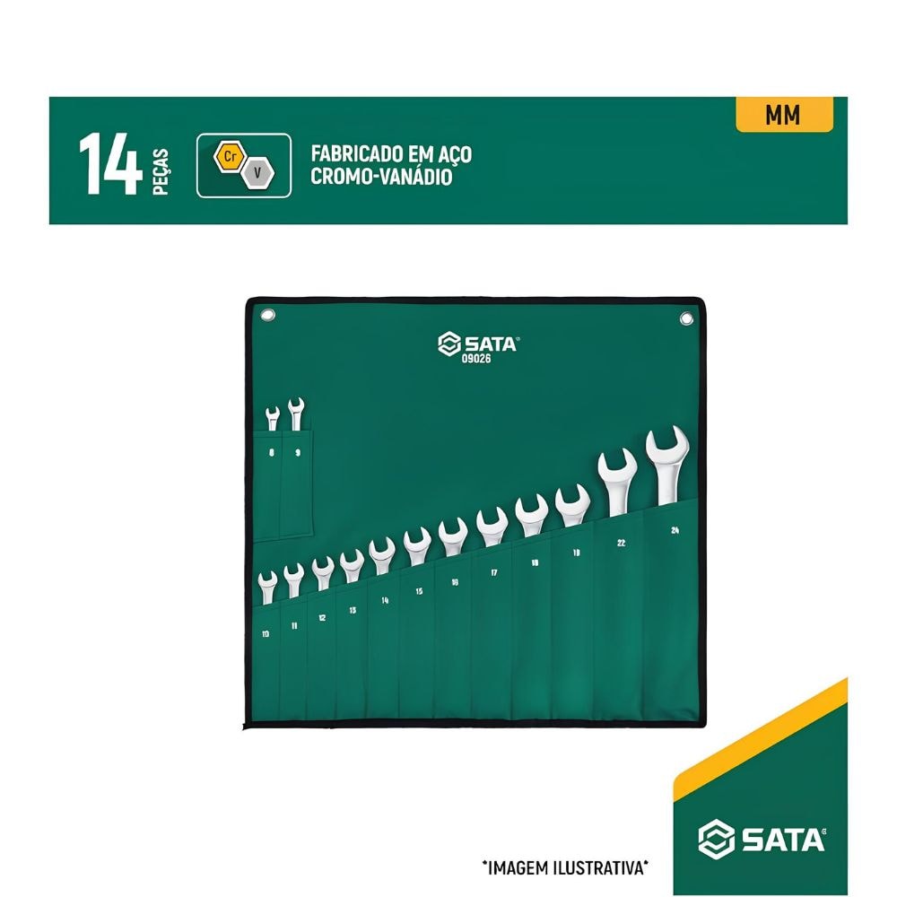 Jogo de Chaves Combinadas 8 a 24mm 14 Peças ST09026G SATA