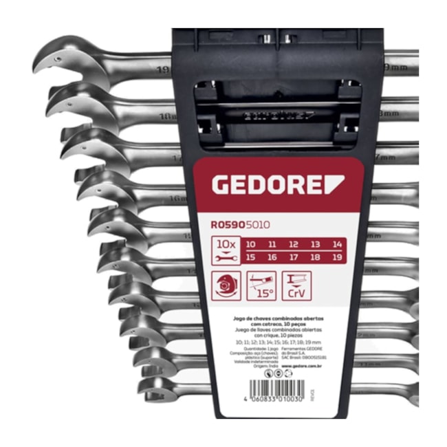 Jogo de Chaves Combinadas Abertas 10-19mm com Catraca 10 Peças R05905010 GEDORE RED-1cf2b7cb-7930-49f0-a3ac-509b7b33f60b