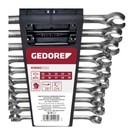 Jogo de Chaves Combinadas Abertas 10-19mm com Catraca 10 Peças R05905010 GEDORE RED-cc76910a-3a14-415d-b50c-d2ce282b7af8