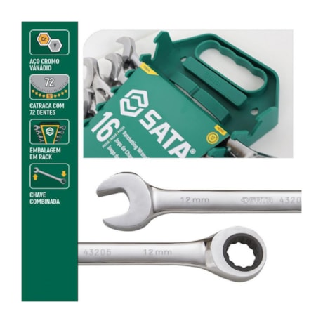 Jogo de Chaves Combinadas com Catraca 8 a 24mm 16 Peças ST08034L SATA-60849174-ed8c-43ef-8f4a-ab47183ca2b6