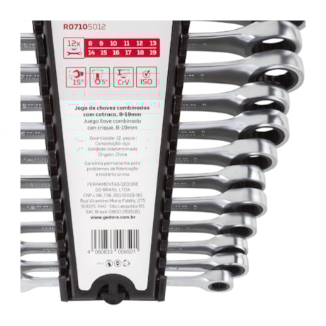 Jogo de Chaves Combinadas com Catraca 8mm a 19mm 12 Peças R07105012 GEDORE RED-cec925fc-5dce-4c5b-86dd-3e90a51e3055