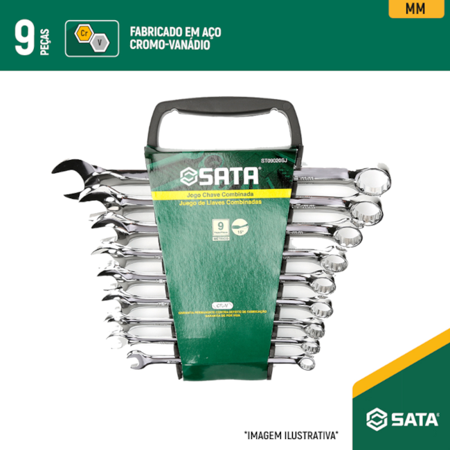 Jogo de Chaves Combinadas Cromadas de 8 a 19mm com 9 Peças ST09020G SATA-cda3e10d-67d4-457a-ae90-c68cf9f5c47a