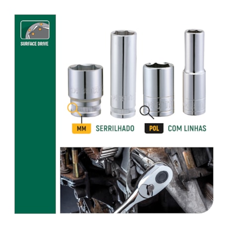 Jogo de Chaves e Soquetes Sextavados/Estriados de 1/2