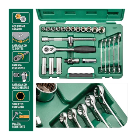 Jogo de Chaves e Soquetes Sextavados/Estriados de 1/2