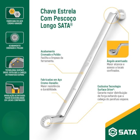 Jogo de Chaves Estrela Angulada 75º 6x7 à 30x32mm com 12 Peças ST08007G SATA-a1b4fa37-29e2-4927-a0fa-e2c2532466e2