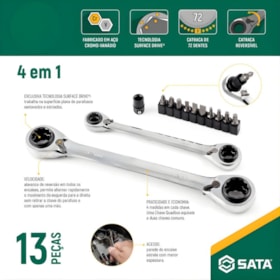 Jogo de Chaves Estrela Catraca e Bits com 13 Peças ST09045G SATA