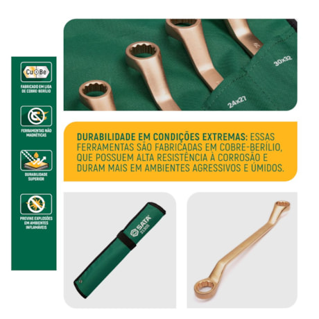 Jogo de Chaves Estrela Cobre-Berílio 12x14mm a 30x32mm Antifaíscante com 7 Peças ST31305 SATA-37c415e7-7422-458e-8818-8172c76748ad