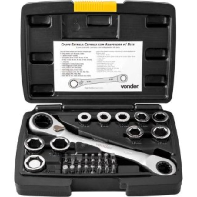 Jogo de Chaves Estrela com Catraca Adaptador para Bits 37 Peças 3608819037 VONDER-2e6c2cfe-b645-4688-923b-eb73c8abc0ca