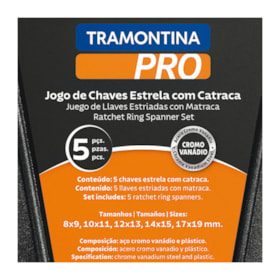 Jogo de Chaves Estrela Plana de 8mm a 19mm com Catraca 5 Peças 44634305 TRAMONTINA PRO