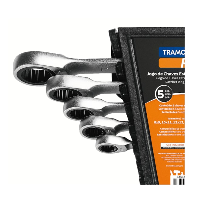 Jogo de Chaves Estrela Plana de 8mm a 19mm com Catraca 5 Peças 44634305 TRAMONTINA PRO-b2f87dc1-00cd-4f2c-8437-e9b4e8ba69d4