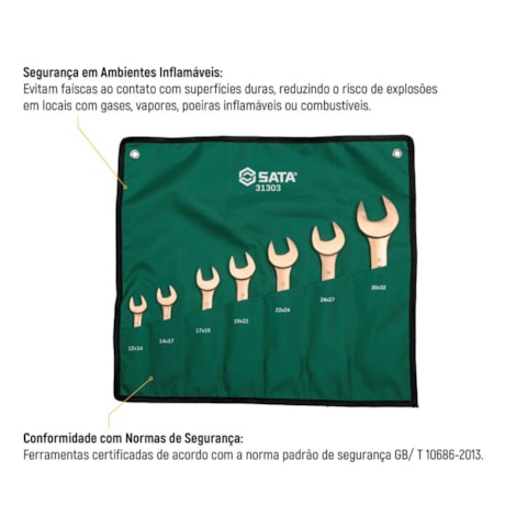 Jogo de Chaves Fixa Cobre-Berílio 12x14 a 30x32mm Antifaíscante com 7 Peças ST31303 SATA-108af6cd-a363-4ec1-8e25-a28718e21652