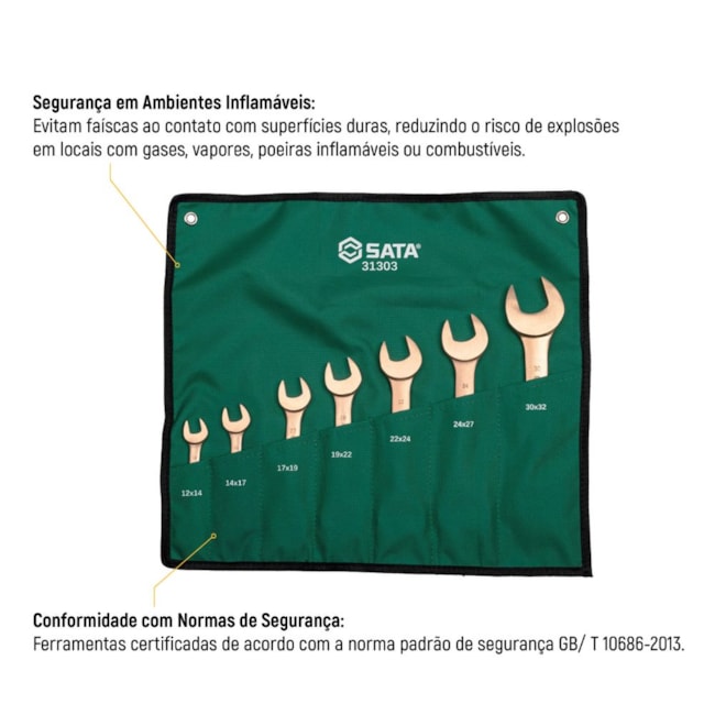 Jogo de Chaves Fixa Cobre-Berílio 12x14 a 30x32mm Antifaíscante com 7 Peças ST31303 SATA-74b06134-ccc7-42c0-a79b-3876ba7d760e