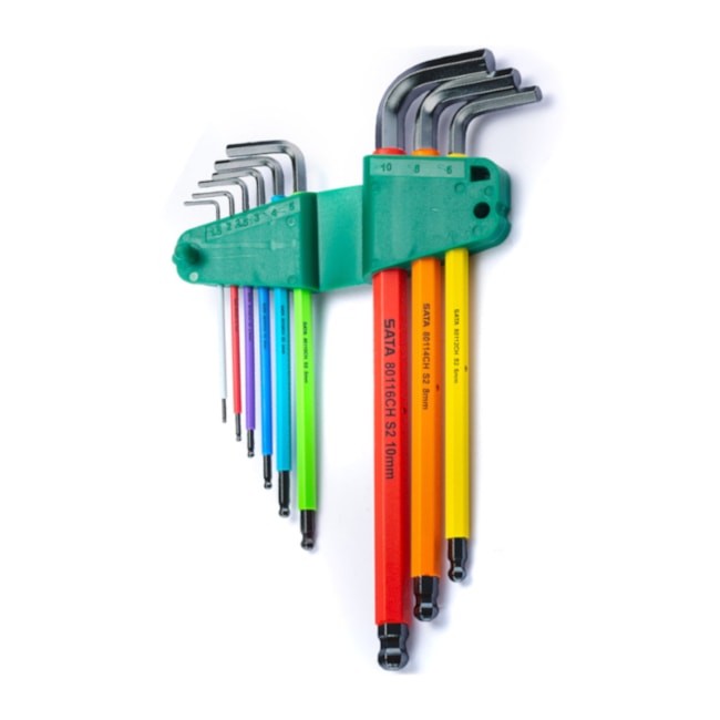 Jogo de Chaves Hexagonais Abauladas Longas Color com 9 Peças ST09101CHBSJ SATA-506206a6-5232-411e-aaa8-18079b0ad9c3