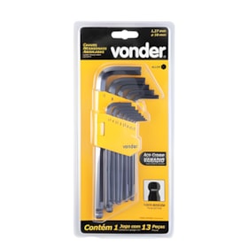 Jogo de Chaves Hexagonal L Abaulada 1,27mm a 10mm com 13 Peças 3573151100 VONDER