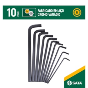 Jogo de Chaves Hexagonal L Longa 4.0 a 14mm com 10 Peças ST09144L SATA