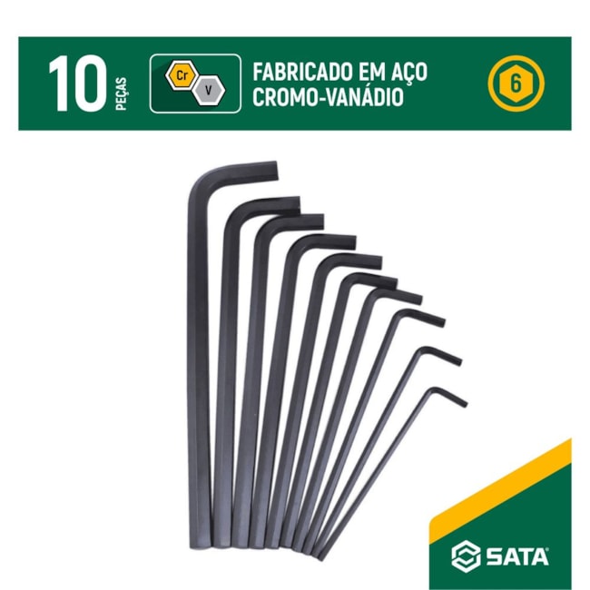 Jogo de Chaves Hexagonal L Longa 4.0 a 14mm com 10 Peças ST09144L SATA-14963696-20fc-4f72-8112-243dc563555f