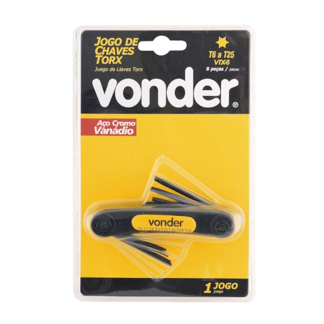 Jogo de Chaves Hexalobular T6 a T25 de 8 peças Suporte Plástico VTX6 3573006025 VONDER-66b49430-e7b7-4639-8d46-56632d50edf2