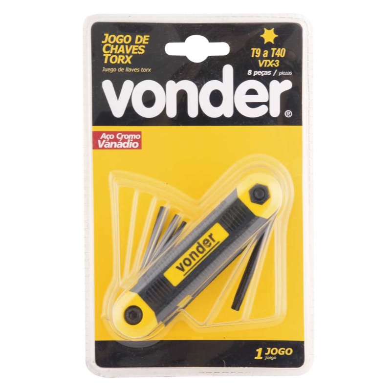 Jogo de Chaves Torx Hexalobular T09 a T40 VTX3 Tipo Canivete com 8