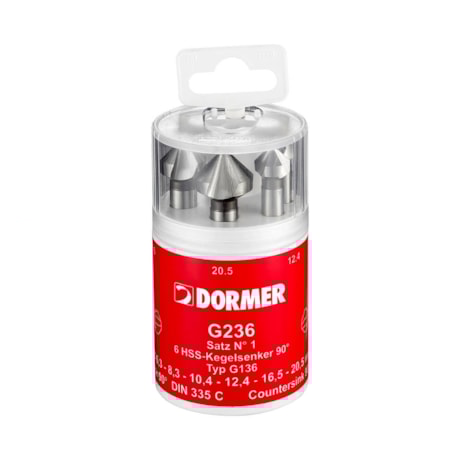 Jogo de Escareadores HSS 6.30mm à 20.50mm DIN 335 C com 6 Peças G2361 DORMER-b64b5159-28c0-4b43-a6c4-7b5a1a64f0fd